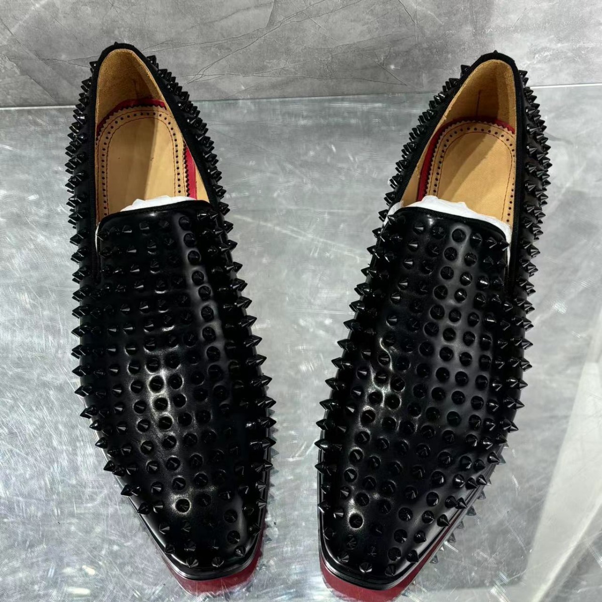 Black Rivets Leather Men's Loa - Men'S Grooming Oxford のレビューと価格