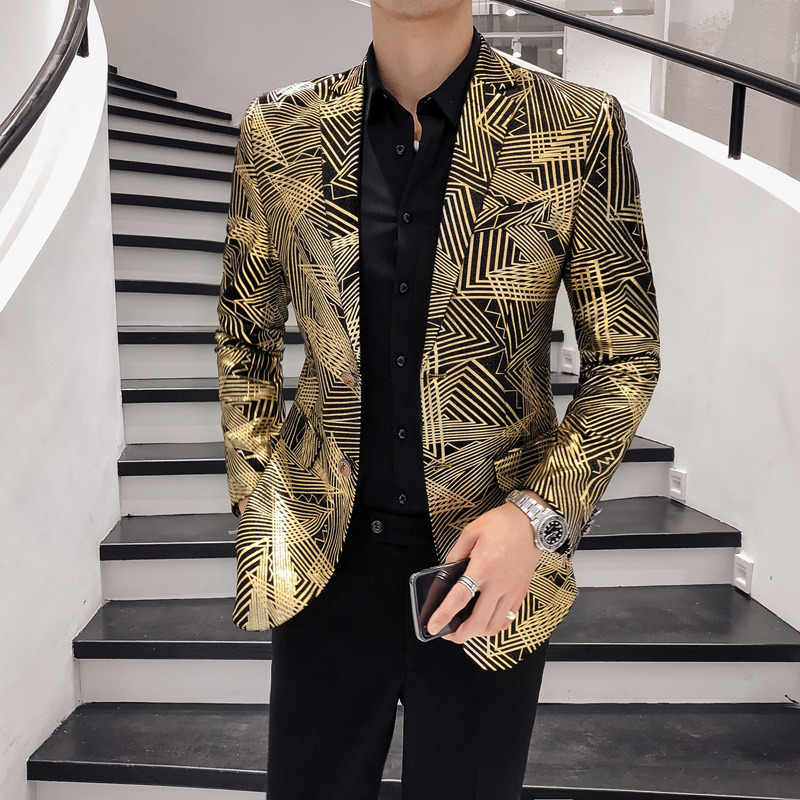 Luxury Gold Striped Print Blaz - Men'S Grooming Club のレビューと価格