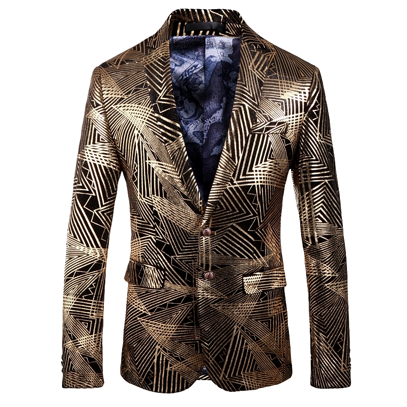 Luxury Gold Striped Print Blaz - Men'S Grooming Club のレビューと価格